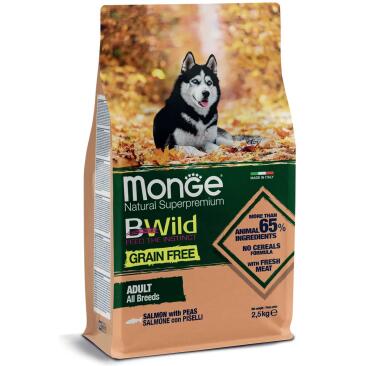 2,5кг Корм Monge Dog BWild Grain Free Adult Salmon беззерновой для взрослых собак всех пород с Лососем