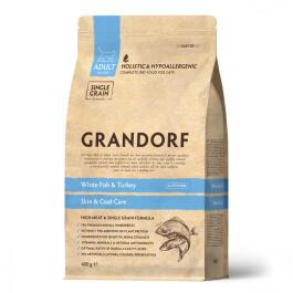 0,4кг КормGRANDORF CAT White Fish&Turkey SKIN&CARE низкозерновой для кошек с белой рыбой и индейкой, забота о коже и шерсти