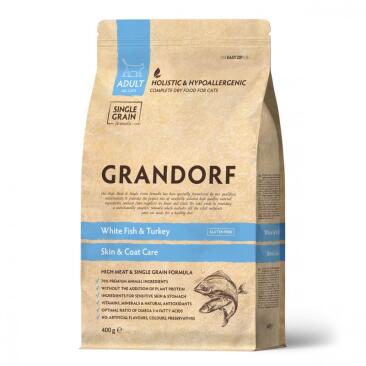 0,4кг КормGRANDORF CAT White Fish&Turkey SKIN&CARE низкозерновой для кошек с белой рыбой и индейкой, забота о коже и шерсти