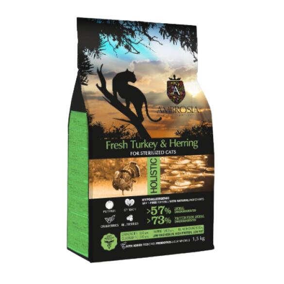 Корм в развес AMBROSIA GRAIN FREE для стерилизованных кошек, Индейка с сельдью, 1кг