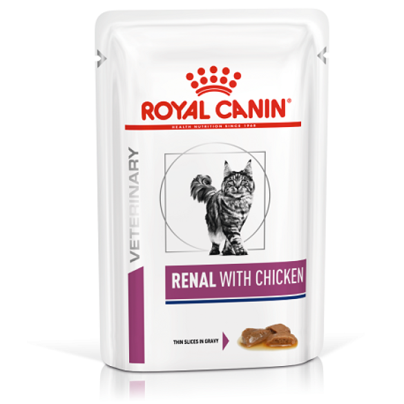 85гр Влажный корм ROYAL CANIN Renal Feline Chicken диета для взрослых кошек при почечной недостаточности, с Курицей в соусе (пауч)