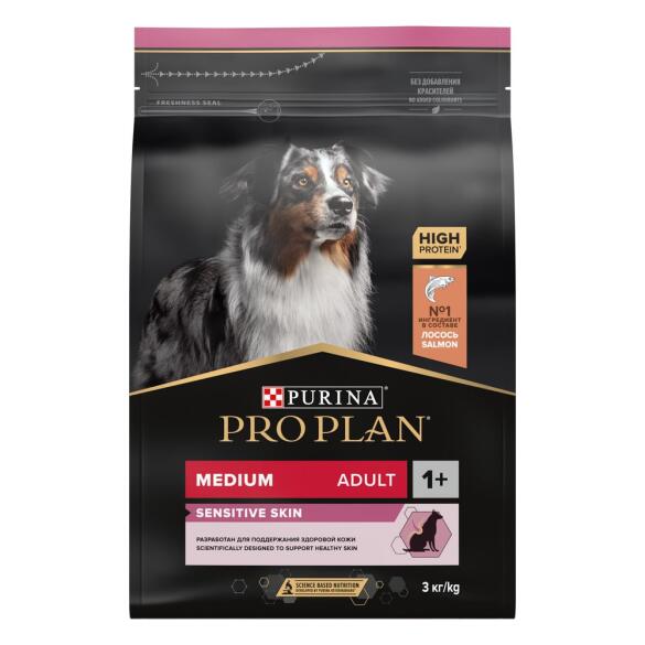 Корм в развес PRO PLAN Adult Medium для средних пород с чувствительной кожей, Лосось, 1кг