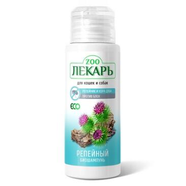 ЭКО ZOOЛЕКАРЬ БИОшампунь для кошек и собак "Репейный" с корой дуба против блох, 80 мл