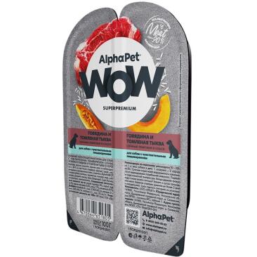 100г Влажный корм AlphaPet WOW для собак, Говядина и томленая тыква в соусе