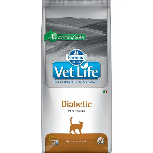 2кг Корм Farmina Vet Life Cat Diabetic диета для взрослых кошек с заболеванием сахарного диабета