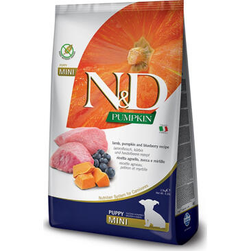 2,5кг Корм Farmina N&D Grain Free Pumpkin Dog Lamb & Blueberry Puppy Mini беззерновой для щенков мелких пород с Ягненком, черникой и тыквой