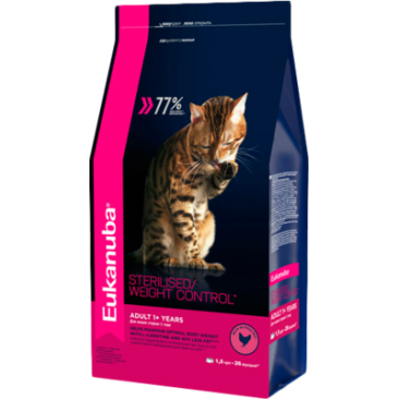 0,4кг Корм Eukanuba CAT Adult Sterilized  для стерилизованных кошек, склонных к полноте