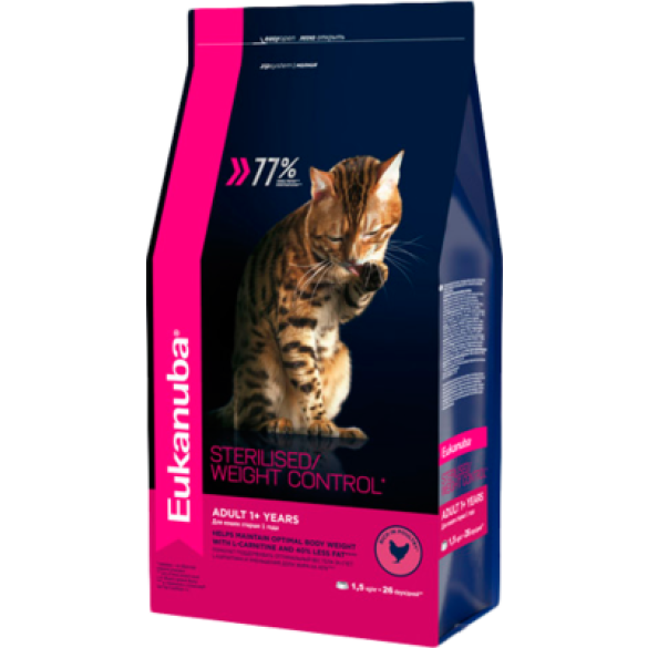 0,4кг Корм Eukanuba CAT Adult Sterilized  для стерилизованных кошек, склонных к полноте