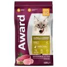 0,4кг Корм Award Hairball & Indoor для взрослых кошек для выведения шерсти с Уткой и Индейкой с добавлением зеленой чечевицы и Юкки Шидигера