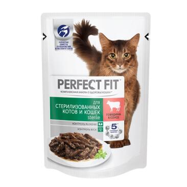 75гр Корм для кошек Perfect Fit для стерилизованных Говядина в соусе