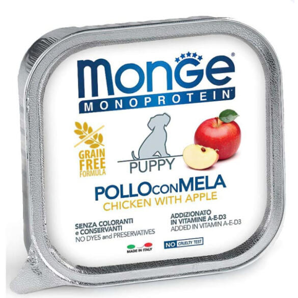150гр Влажный корм Monge Dog Monoprotein FRUIT Chicken/Apple для щенков и беременных собак из Курицы с яблоком