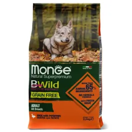 2,5кг Корм Monge Dog BWild Grain Free Adult Duck/Potatoes беззерновой для взрослых собак всех пород с Уткой и картофелем