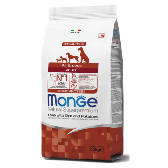 2,5кг Корм Monge Dog Monoprotein Adult Lamb/Rice для взрослых собак всех пород c Ягненком и рисом