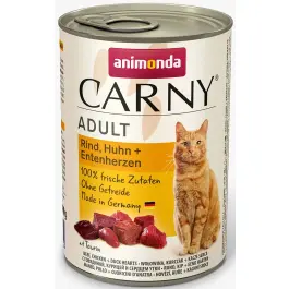 400гр Консервы Animonda Carny Adult для взрослых кошек с Говядиной, курицей и сердцем утки, паштет