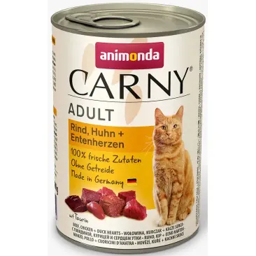 400гр Консервы Animonda Carny Adult для взрослых кошек с Говядиной, курицей и сердцем утки, паштет