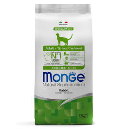 1,5кг Корм Monge Cat Monoprotein Adult Rabbit Монопротеиновый для взрослых кошек с Кроликом
