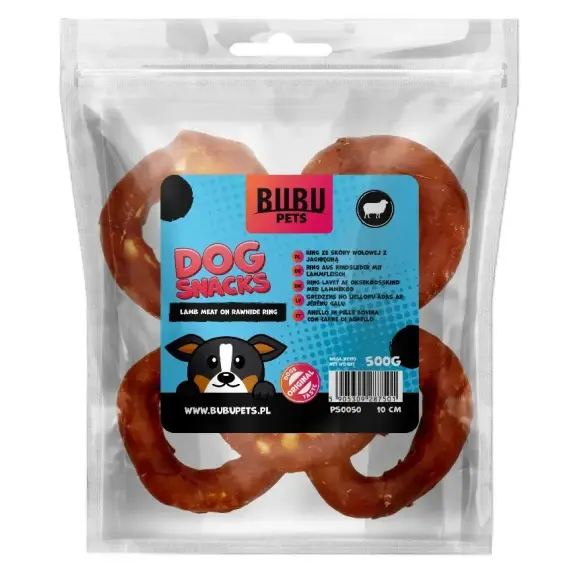 Лакомство в развес BUBU PETS для собак Мясо ягненка на сыромятных кольцах 10см, 1кг