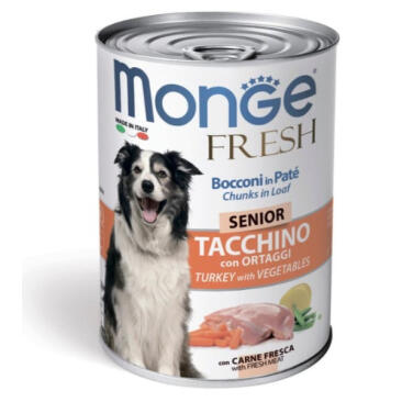 400гр Консервы Monge Dog FRESH Senior Turkey/vegetables для пожилых собак кусочки индейки с овощами