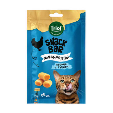 Лакомство Triol Snack Bar "Мини-роллы с начинкой из курицы с тунцом" для кошек, 40гр