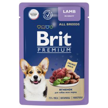 85гр Корм Brit Premium для взрослых собак всех пород ягнёнком в соусе