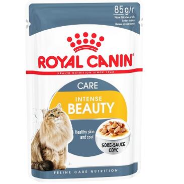 85гр Влажный корм ROYAL CANIN Intense Beauty для взрослых кошек, поддержания красоты шерсти и здоровья кожи, в соусе (пауч)