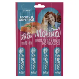 1шт*5гр Лакомство Molina Жевательная колбаска для кошек из Лосося и Форели