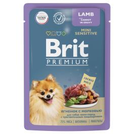 85гр Корм Brit Premium для собак мини пород с чувствительным пищеварением с ягнёнком и морковью в соусе