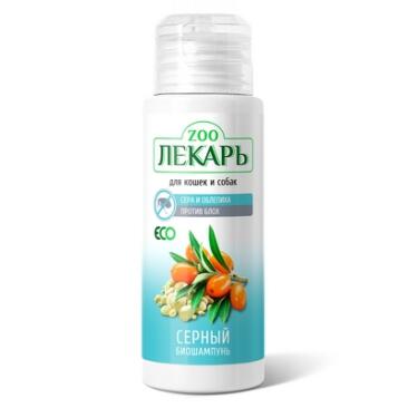 ЭКО ZOOЛЕКАРЬ БИОшампунь для кошек и собак "Серный" против блох, 80 мл
