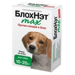 Капли на холку БлохНэт Астрафарм от блох, вшей, власоедов, клещей и других паразитов для собак 10-20кг, 2мл