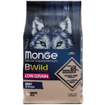 2,5кг Корм Monge Dog BWild Low Grain Adult Goose низкозерновой для собак всех пород с Гусем