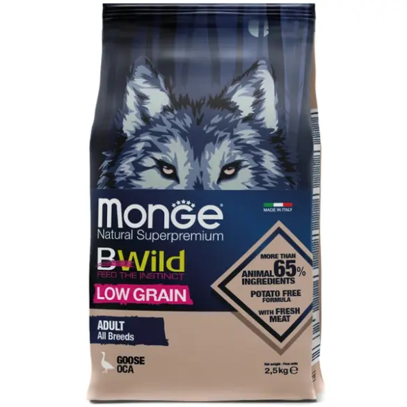 2,5кг Корм Monge Dog BWild Low Grain Adult Goose низкозерновой для собак всех пород с Гусем