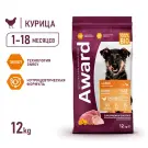 12кг Корм Award для щенков от 1 месяца крупных пород с Курицей и Индейкой с добавлением тыквы и шиповника