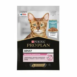 85гр Корм для кошек PRO PLAN Nutrisavour для привередливых с чувствительным пищеварением котов с Рыбой в соусе
