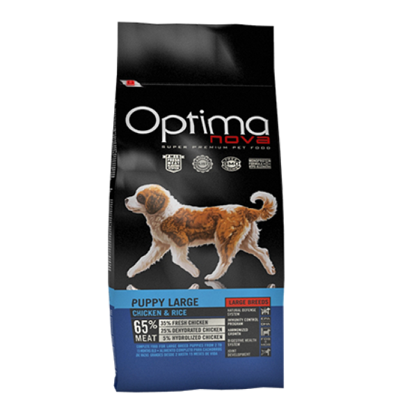 2кг Корм Optima Nova Puppy Large Курица с рисом для щенков крупных пород