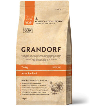 0,4кг Корм GRANDORF CAT Turkey STERILISED низкозерновой для стерилизованных кошек, Индейка