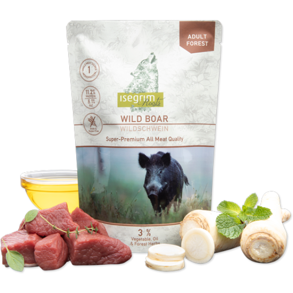 410гр Консервы Isegrim Roots для собак монопротеиновый с мясом дикого кабана и пастернаком