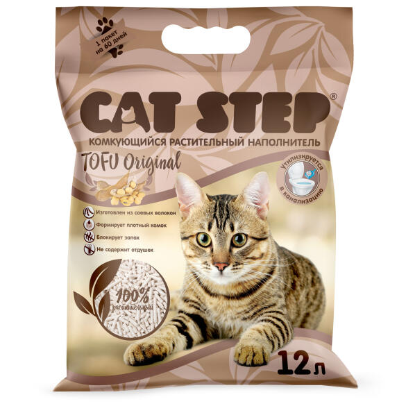 Наполнитель комкующийся соевый Cat Step Tofu Original 12л