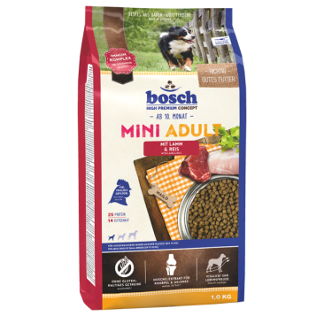 1кг Корм Bosch Adult Mini Lamb&Rice для собак маленьких пород с Ягненком и Рисом