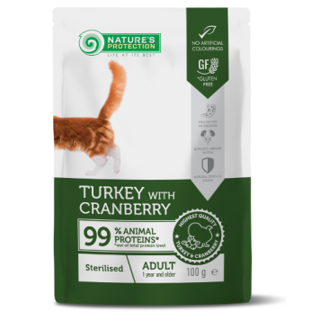 100гр Корм Nature's Protection Sterilized для кошек после стерилизации с индейкой и клюквой