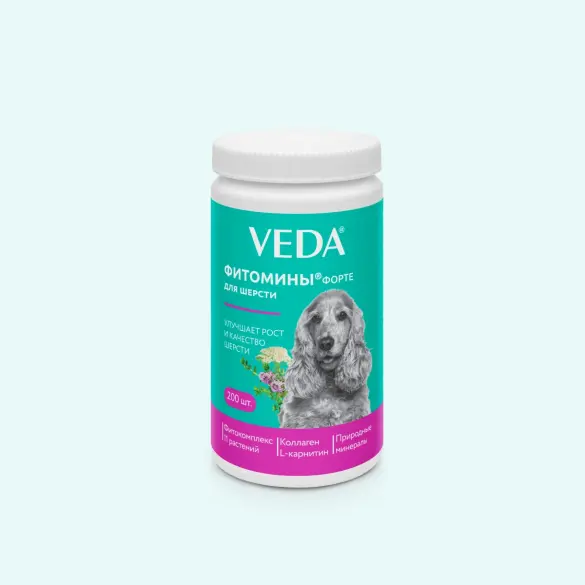 Фитомины Veda Форте для шерсти собакам, 100гр