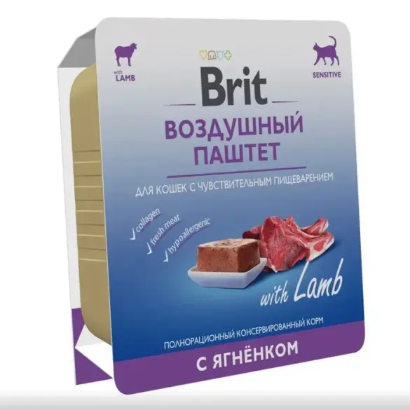 100гр Brit Premium Sensitive Воздушный паштет для кошек с чувствительным пищеварением с Ягнёнком