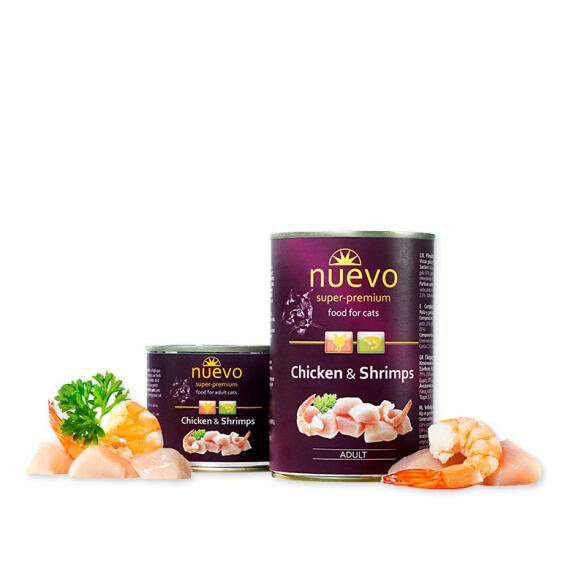 200гр Kонсервы NUEVO для взрослых кошек с Курицей и Креветками