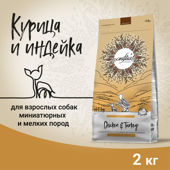 2кг Корм Craftia Natura Adult Mini для взрослых собак миниатюрных и мелких пород из Курицы и индейки