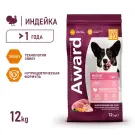 12кг Корм Award для взрослых собак средних пород с Индейкой и Курицей с добавлением моркови и черной смородины