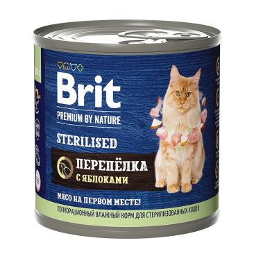 200гр Корм Brit Premium Cat для стерилизованных кошек, Перепёлка с Яблоком