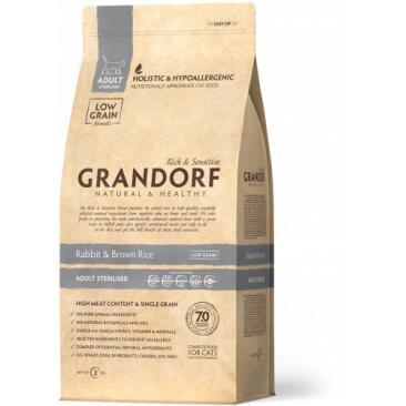 2кг Корм GRANDORF CAT Rabbit&Turkey STERILISED низкозерновой для стерилизованных кошек Кролик с индейкой