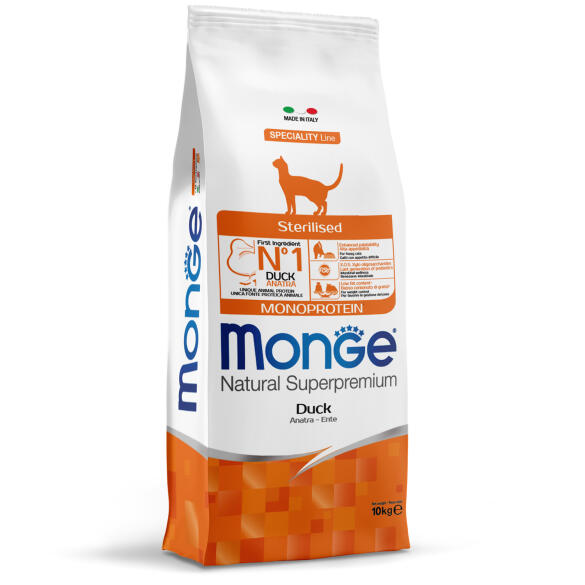 10кг Корм Monge Cat Monoprotein Sterilized Duck Монопротеиновый для стерилизованных кошек с Уткой "Бридер"