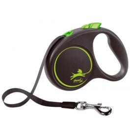 Рулетка FLEXI Black Design S 15кг 5м шлея, зеленая