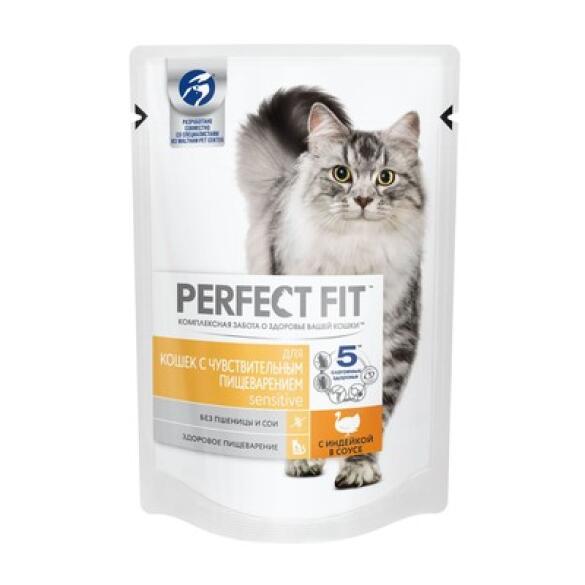 75гр Корм для кошек Perfect Fit с чувствительным пищеварением Индейка в соусе