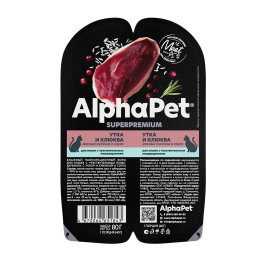 80гр Корм влажный AlphaPet WOW для кошек, Утка и Клюква в соусе